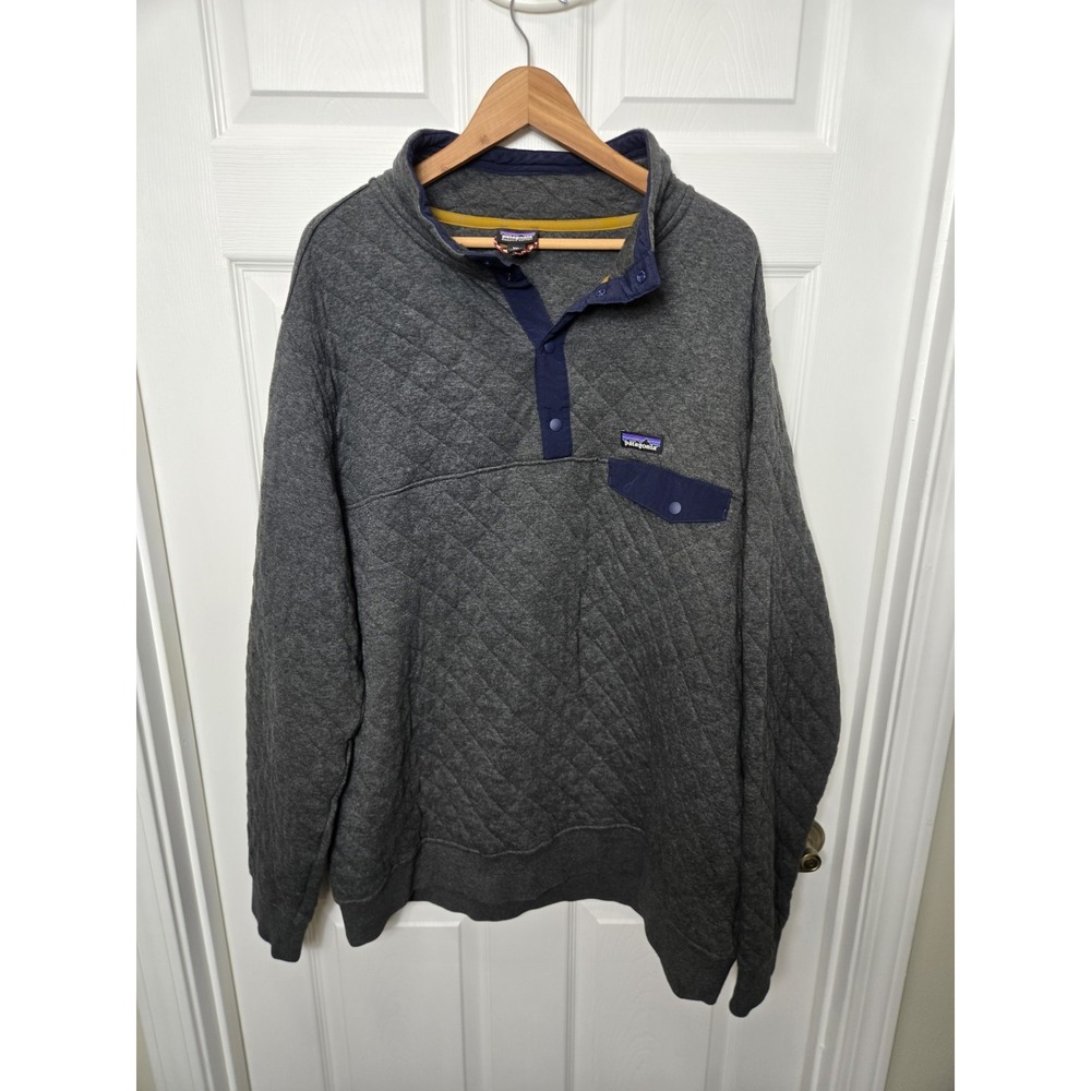 Patagonia Mens XXL Quilt Snap-T Pullover Sweater Jacket Organic Cotton Gray